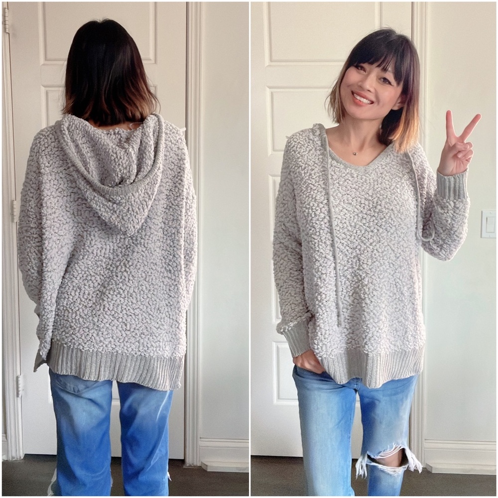 #21 Cozy Popcorn Knit Hoodie Sweater Top - Picture 3 of 4